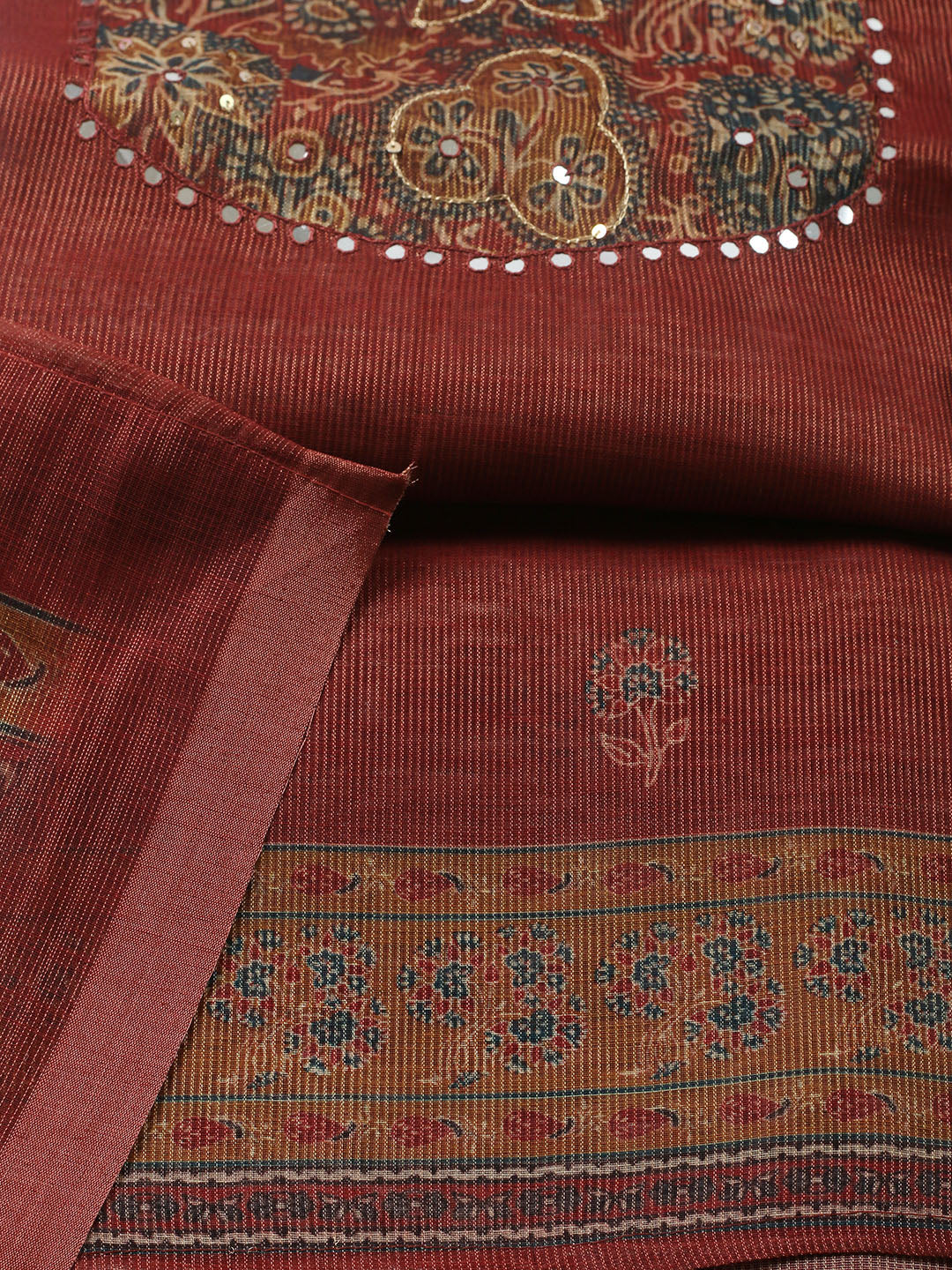 Embroidered Chanderi Unstitched Suit With Pant &amp; Dupatta