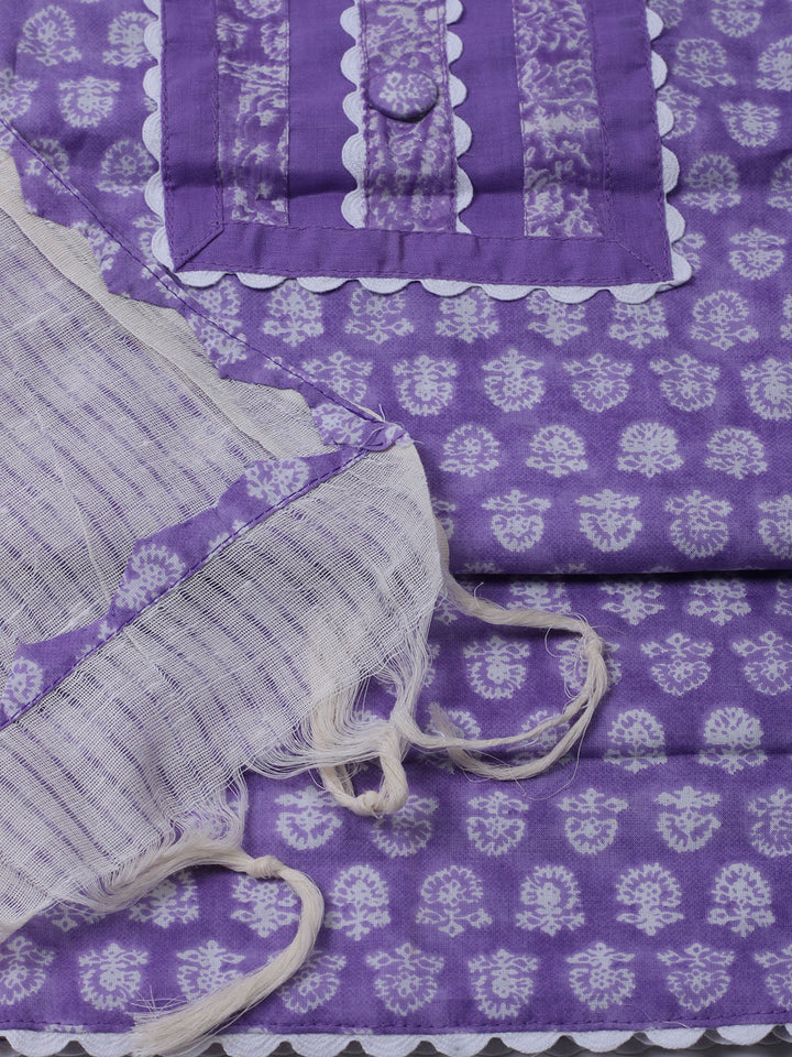 Printed Cotton Blend Unstitched Suit With Dupatta