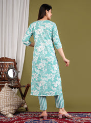 Printed Cotton Blend Kurta With Pants