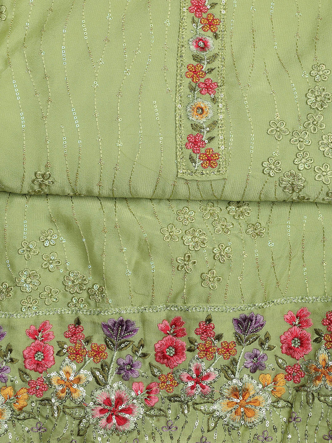Embroidered Chinon Unstitched Suit With Dupatta