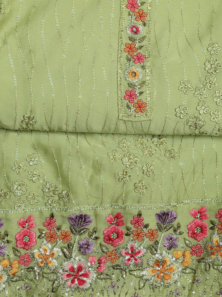 Embroidered Chinon Unstitched Suit With Dupatta