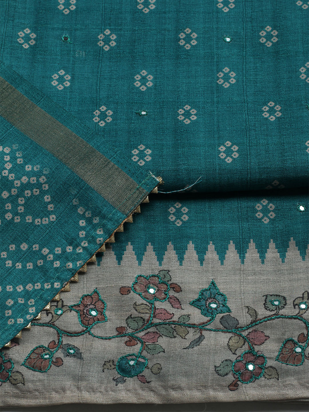 Embroidered Tussar Unstitched Suit With Dupatta