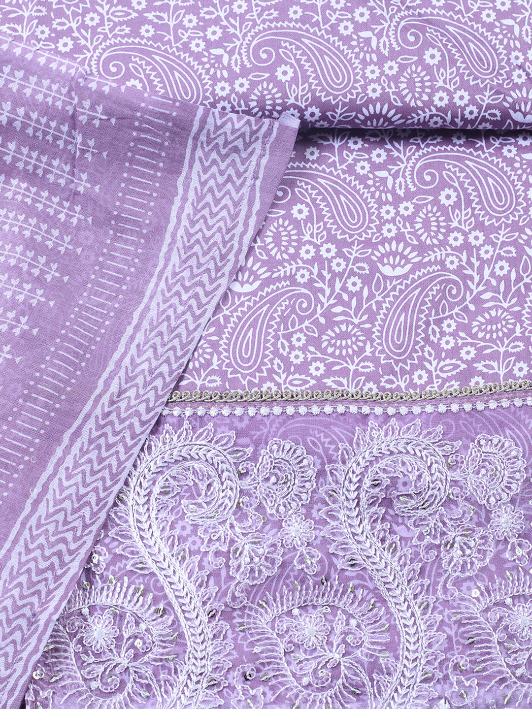 Printed Cotton Blend Unstitched Suit With Pant &amp; Dupatta