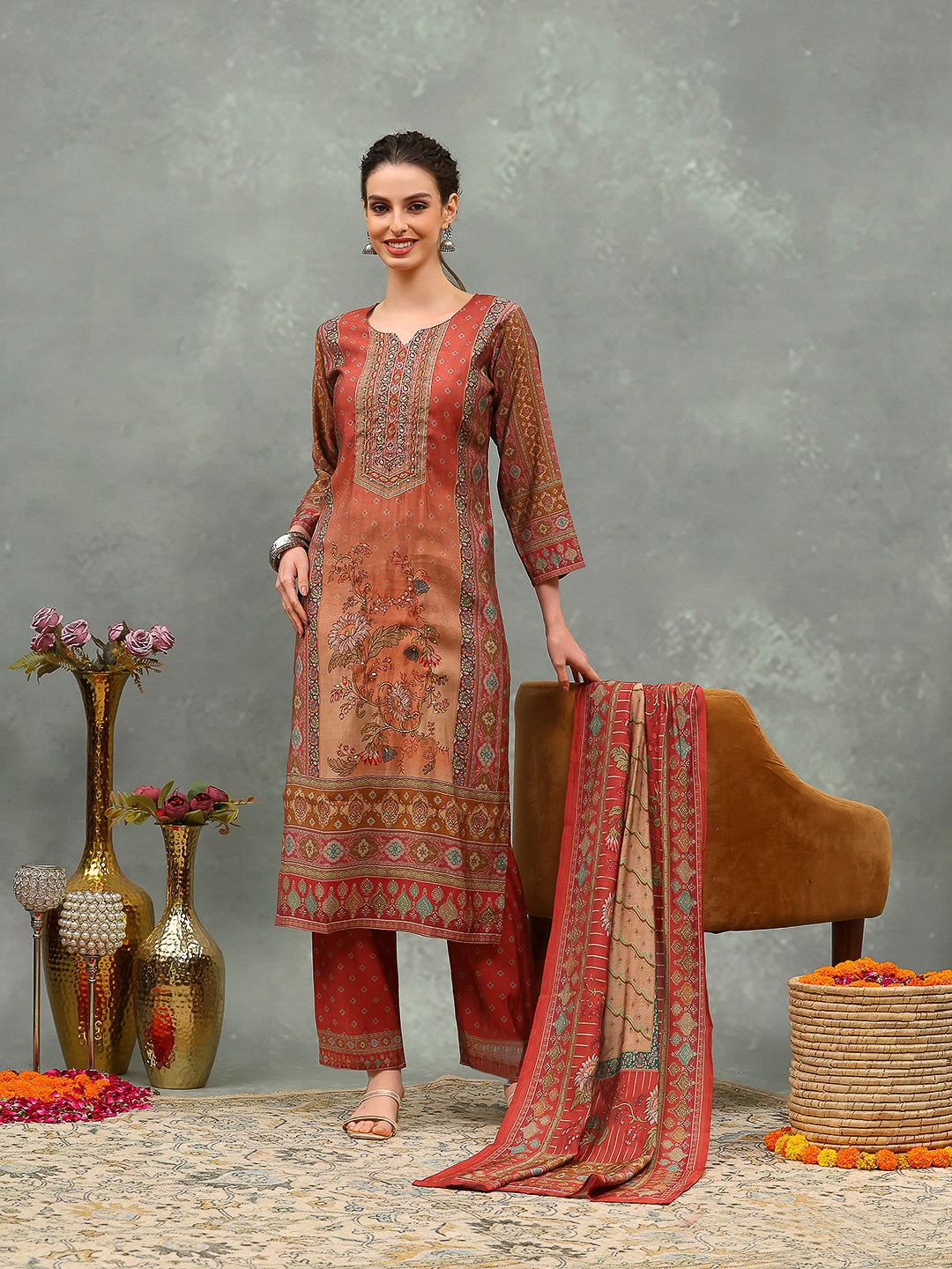 Printed Muslin Kurta With Pant &amp; Dupatta