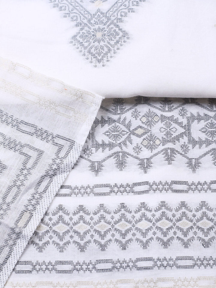 Woven Design Cotton Blend Unstitched Suit With Pant &amp; Dupatta