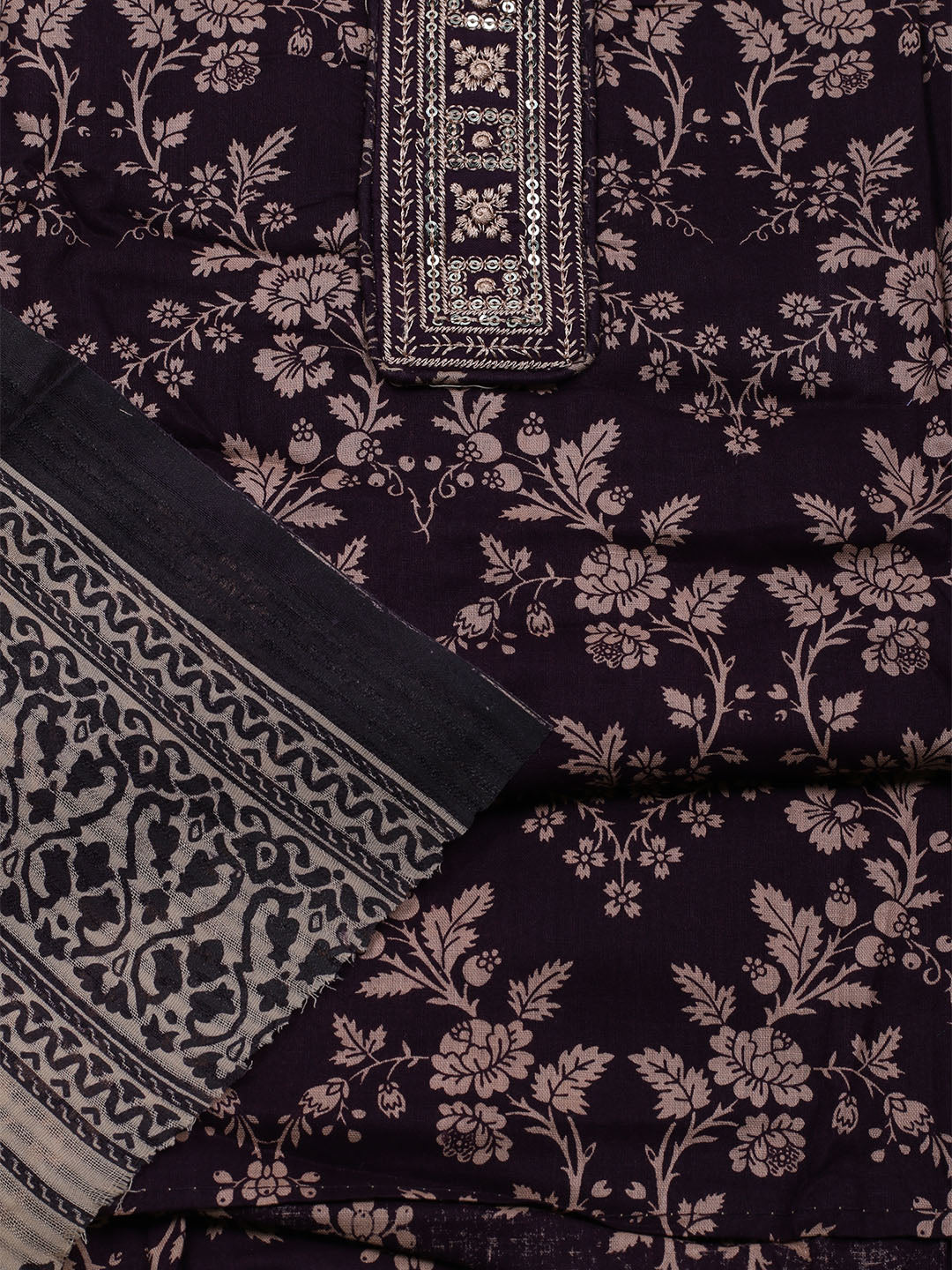 Printed Cotton Blend Unstitched Suit With Dupatta