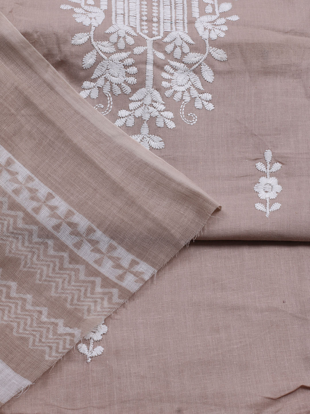 Neck Embroidered Cotton Blend Unstitched Suit With Dupatta