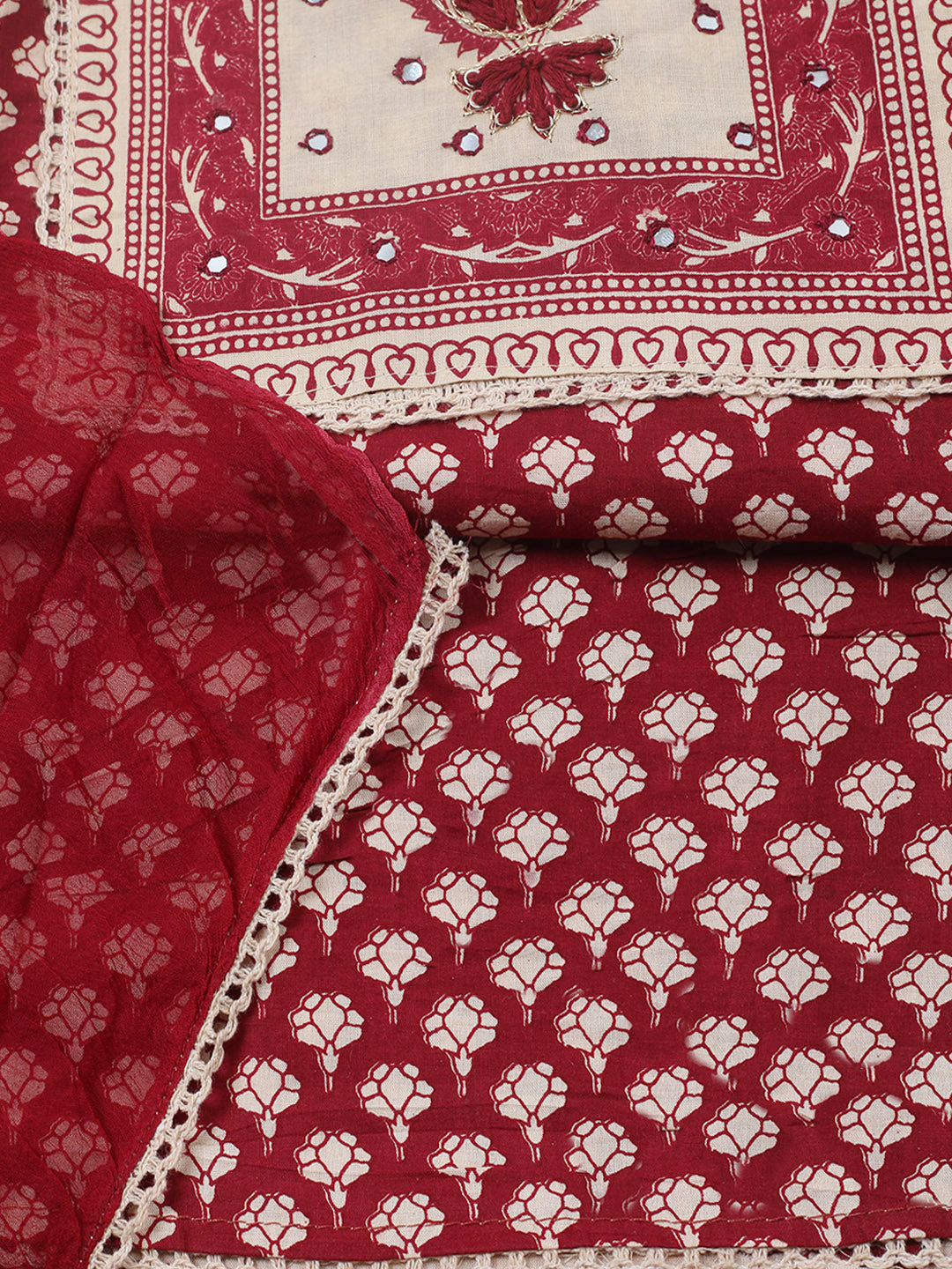 Embroidered Cotton Blend Unstitched Suit With Pant &amp; Dupatta