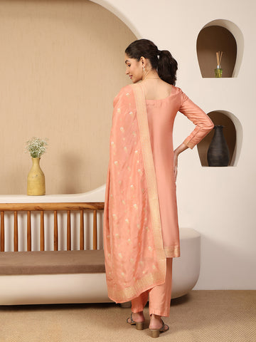 Woven Chanderi Unstitched Suit With Dupatta