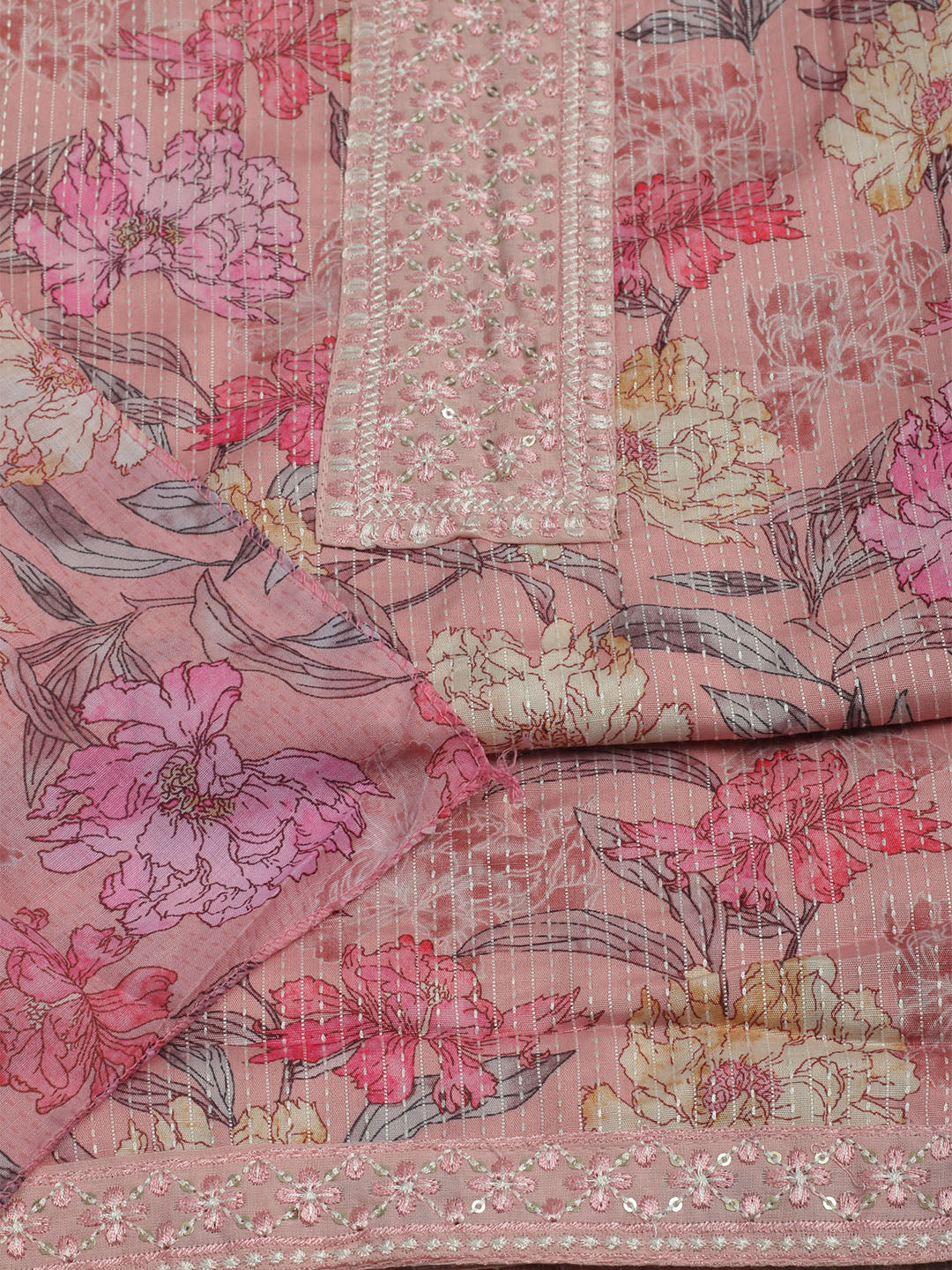 Printed Cotton Unstitched Suits Printed Suit With Pant &amp; Dupatta