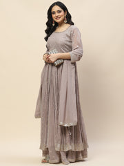 Zari Jaal Embroidery Georgette Kurta With Lehenga & Dupatta