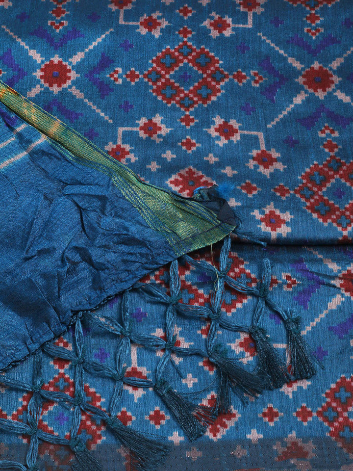 Printed Art Silk Unstitched Kurta With Pant &amp; Dupatta
