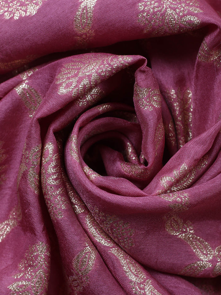 Embroidered Chanderi Unstitched Suit With Pant &amp; Dupatta