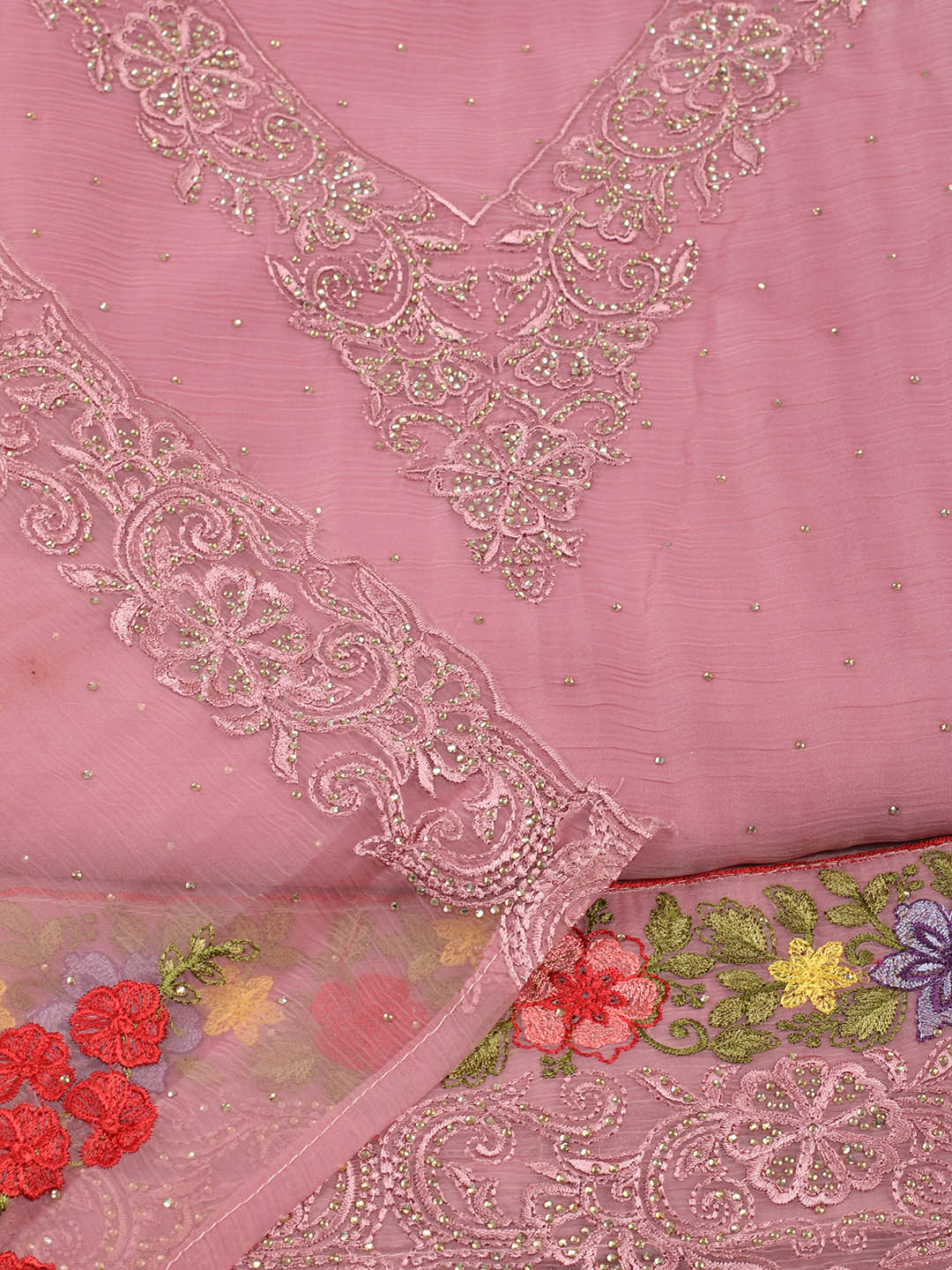 Embellished Organza Unstitched Suit With Pant &amp; Dupatta