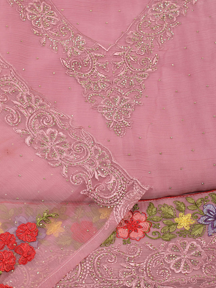 Embellished Organza Unstitched Suit With Pant &amp; Dupatta