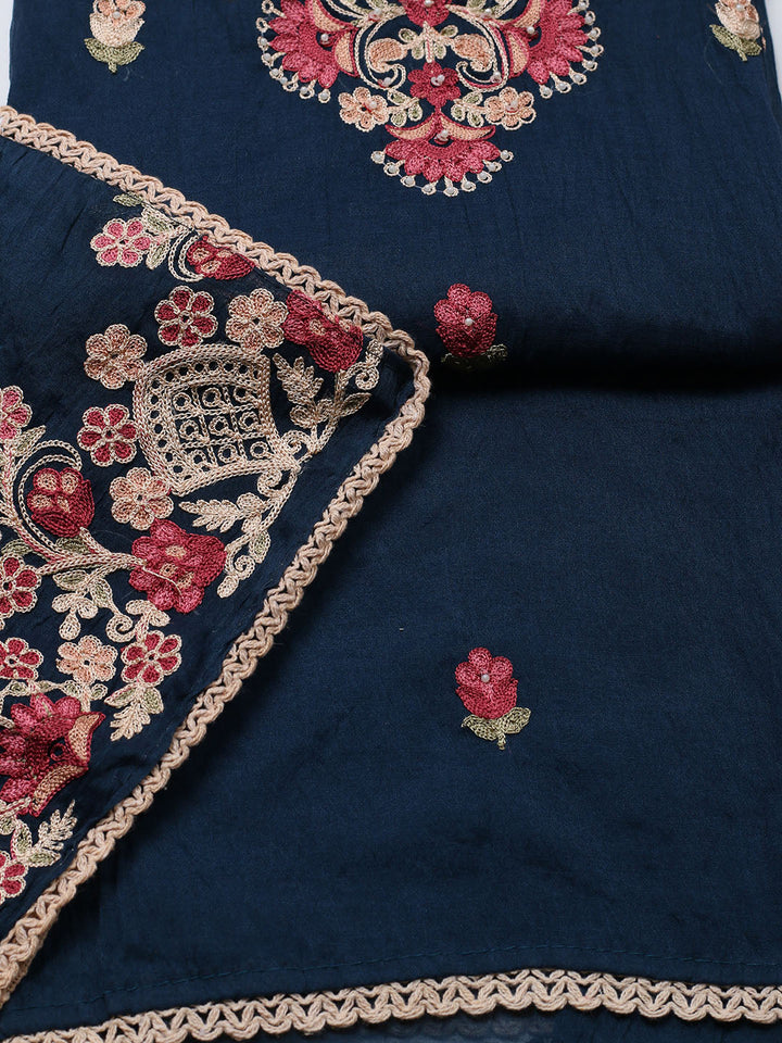 Embroidered Cotton Blend Unstitched Suit With Pant &amp; Dupatta