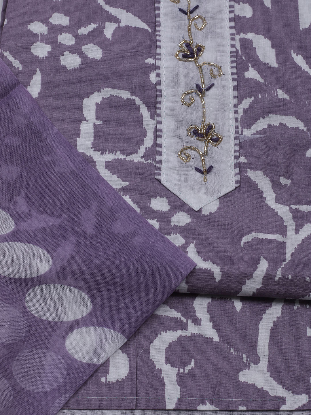 Printed Cotton Blend Unstitched Suit With Dupatta