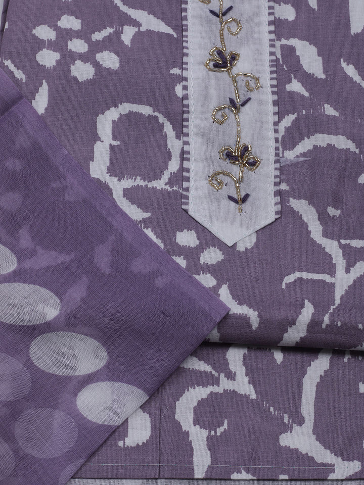 Printed Cotton Blend Unstitched Suit With Dupatta