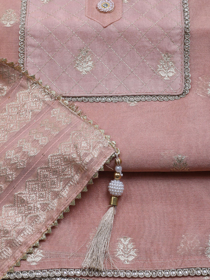 Zari Embroidered Chanderi Unstitched Suit With Dupatta