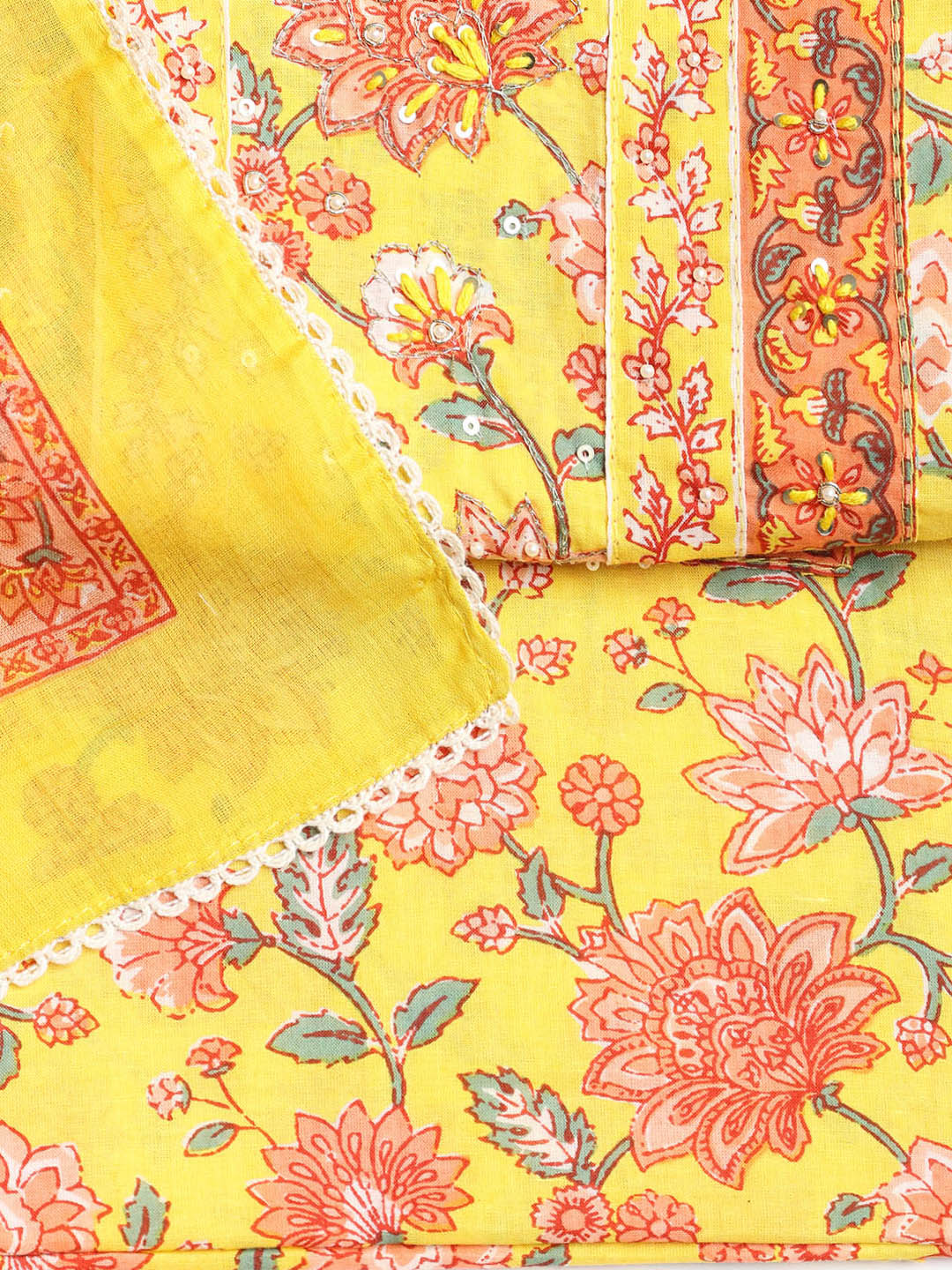 Printed Cotton Blend Unstitched Suit With Dupatta