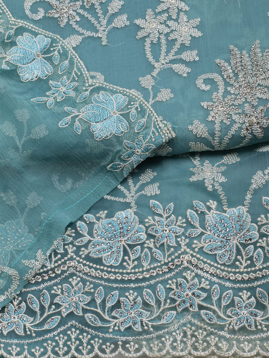 Embroidered Organza Unstitched Suit With Dupatta