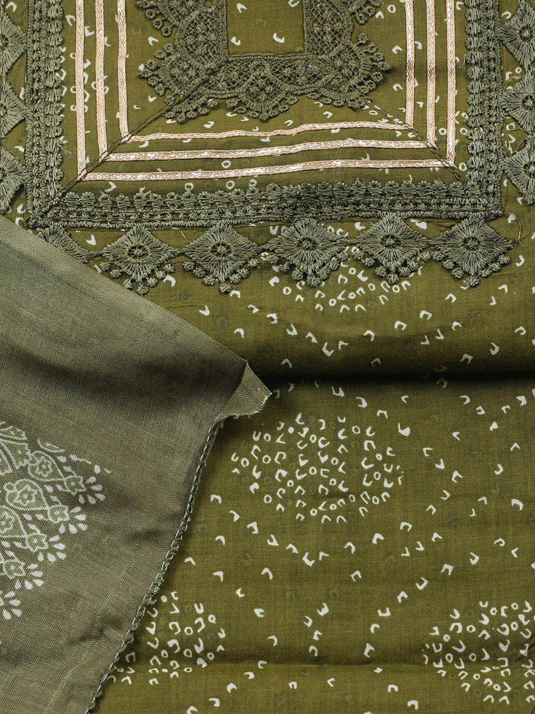 Printed Cotton Blend Unstitched Suit With Pant &amp; Dupatta