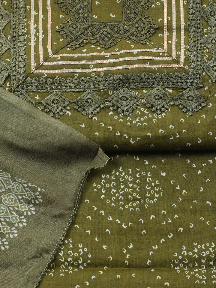 Printed Cotton Blend Unstitched Suit With Pant &amp; Dupatta
