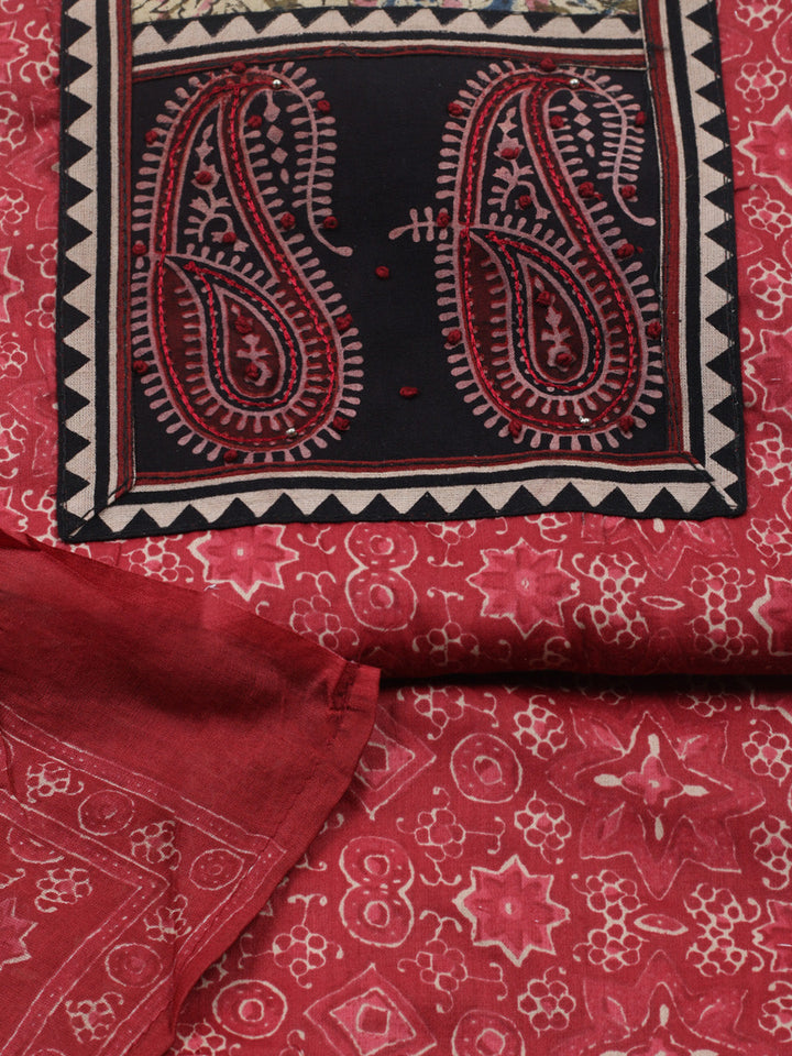 Printed Cotton Blend Unstitched Suit With Pant &amp; Dupatta