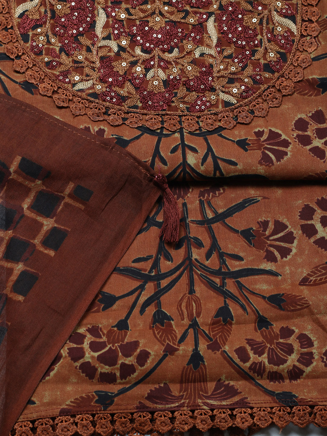 Embroidered Cotton Blend Unstitched Suit With Pant &amp; Dupatta