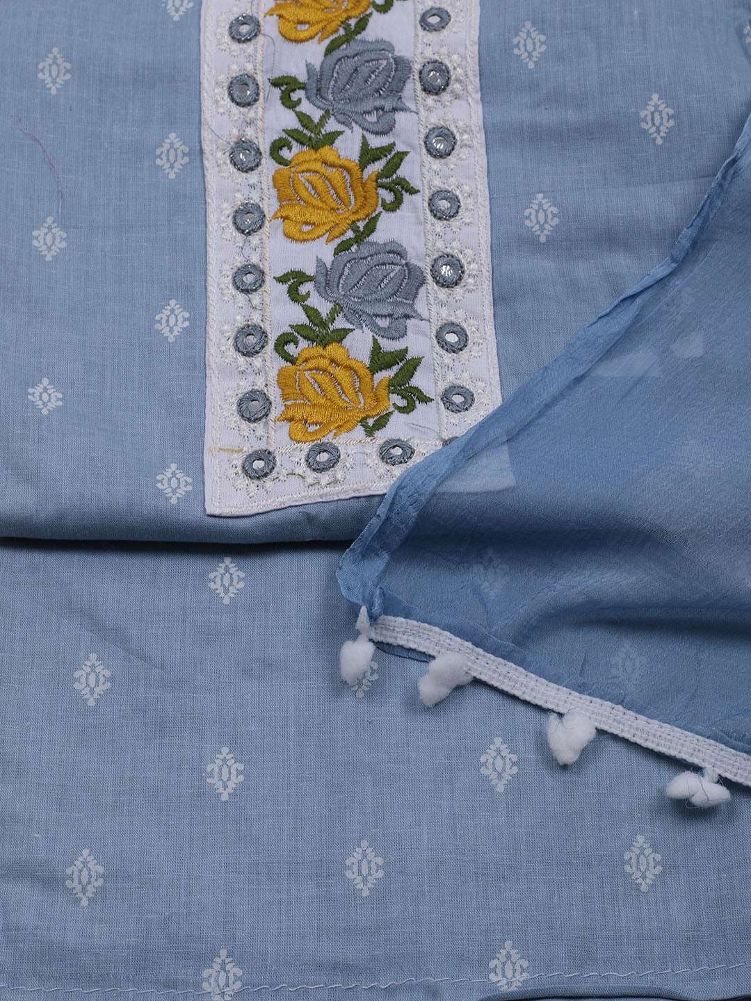 Printed Cotton Blend Unstitched Suit With Dupatta