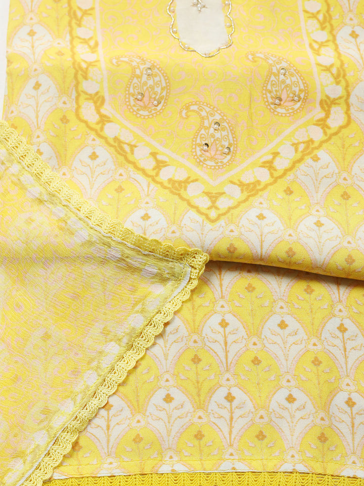 Printed Muslin Unstitched Suit With Pant &amp; Dupatta