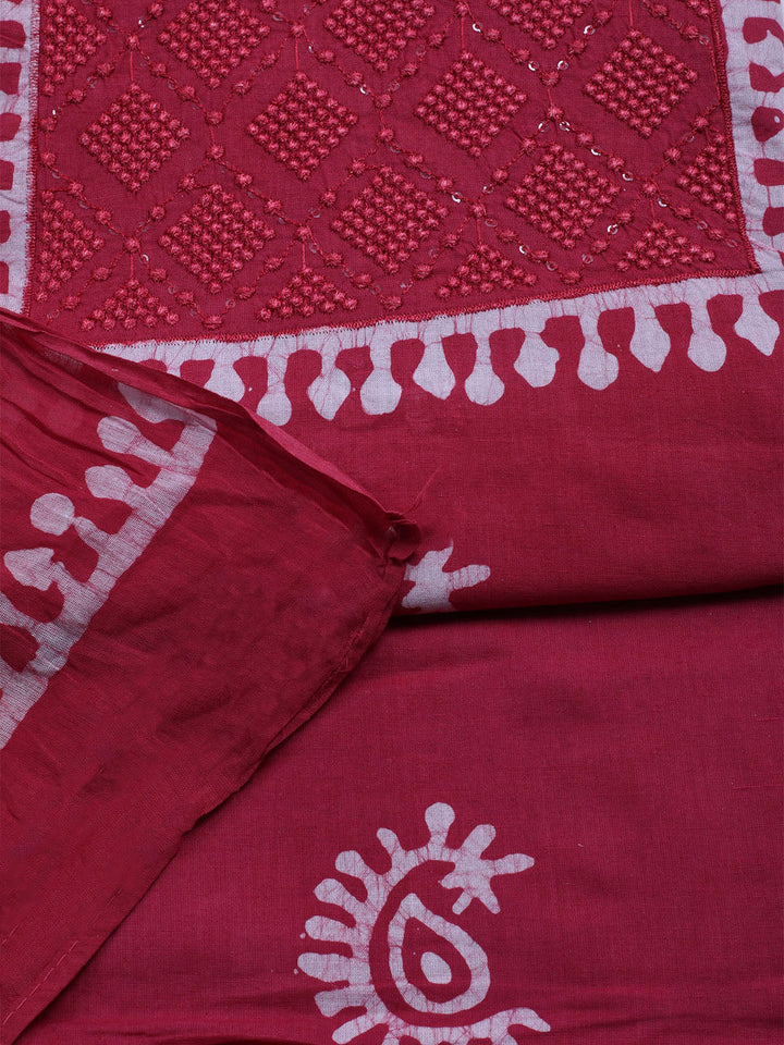 Printed Cotton Blend Unstitched Kurta With Pant &amp; Dupatta