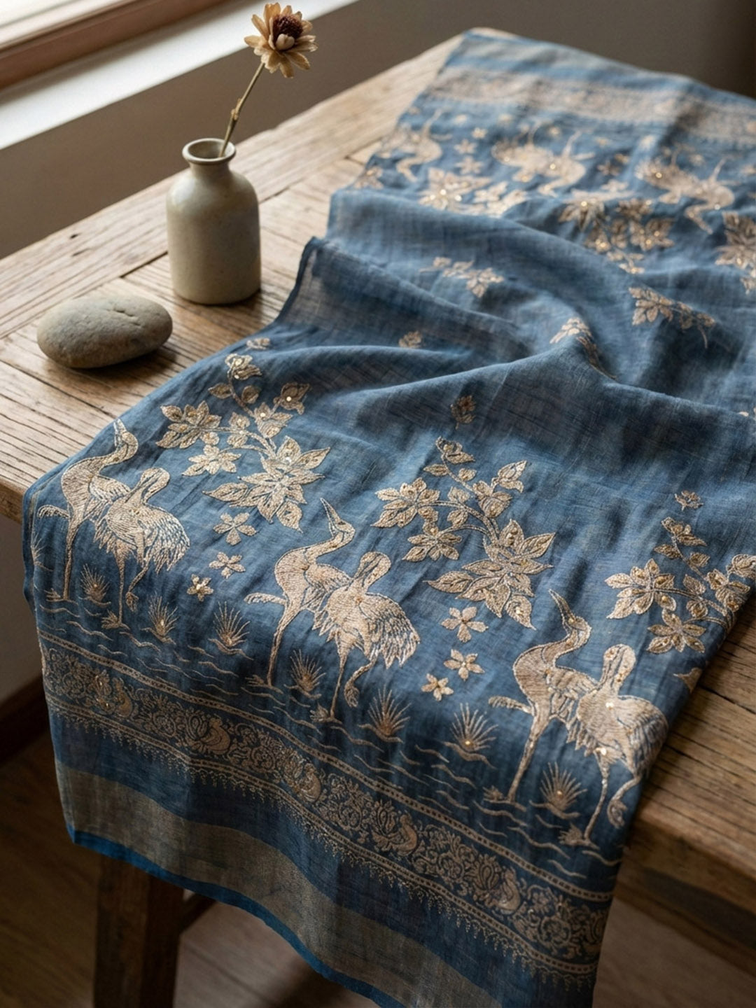 Printed Chanderi Unstitched Suit With Pant &amp; Dupatta