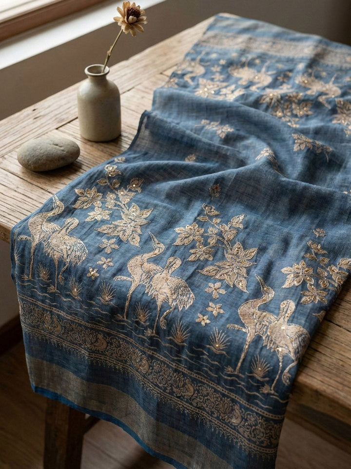 Printed Chanderi Unstitched Suit With Pant &amp; Dupatta