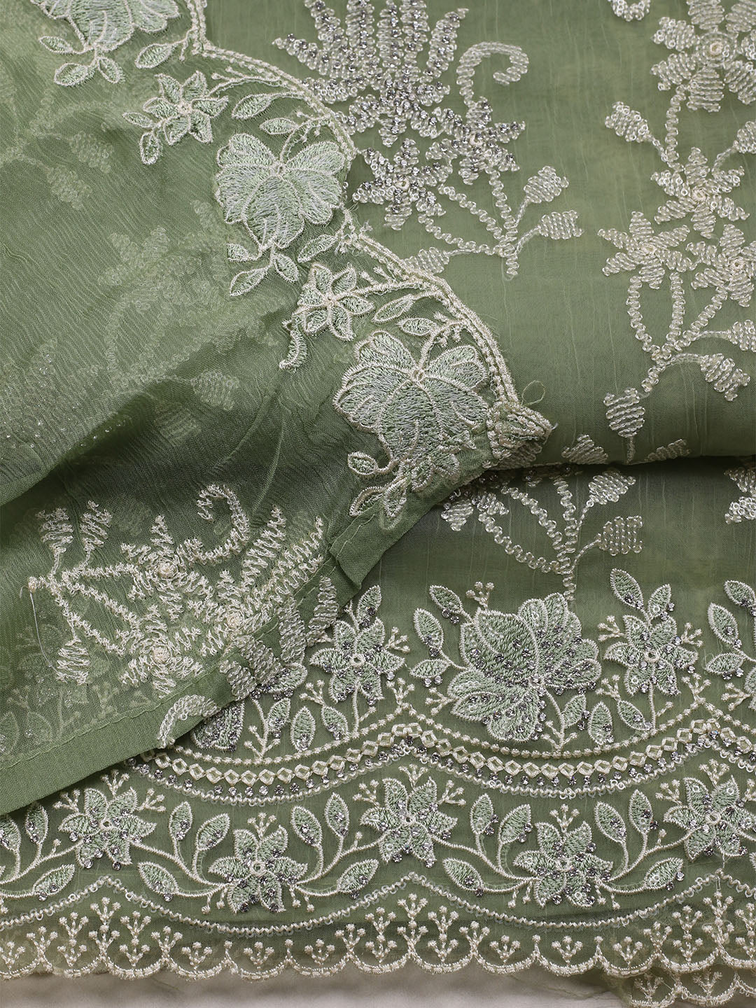 Embroidered Organza Unstitched Suit With Dupatta