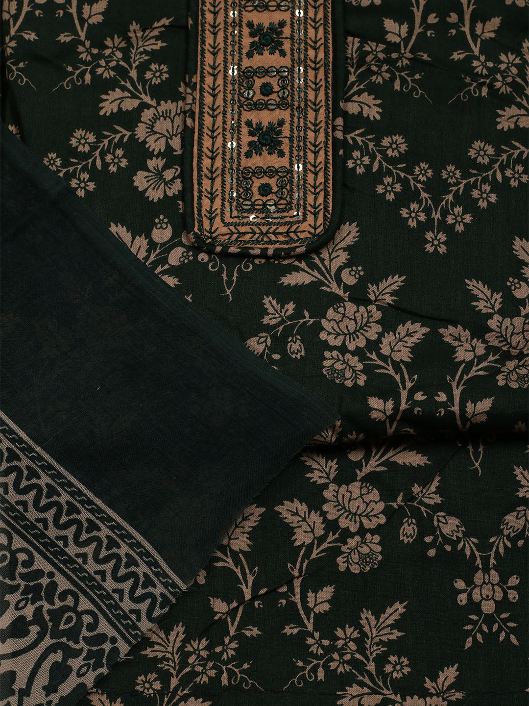 Printed Cotton Blend Unstitched Suit With Dupatta