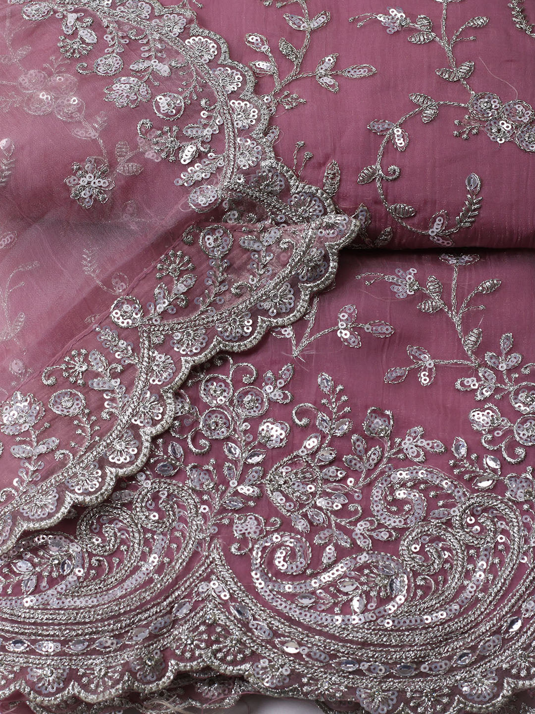 Embroidered Organza Unstitched Suit With Pant &amp; Dupatta