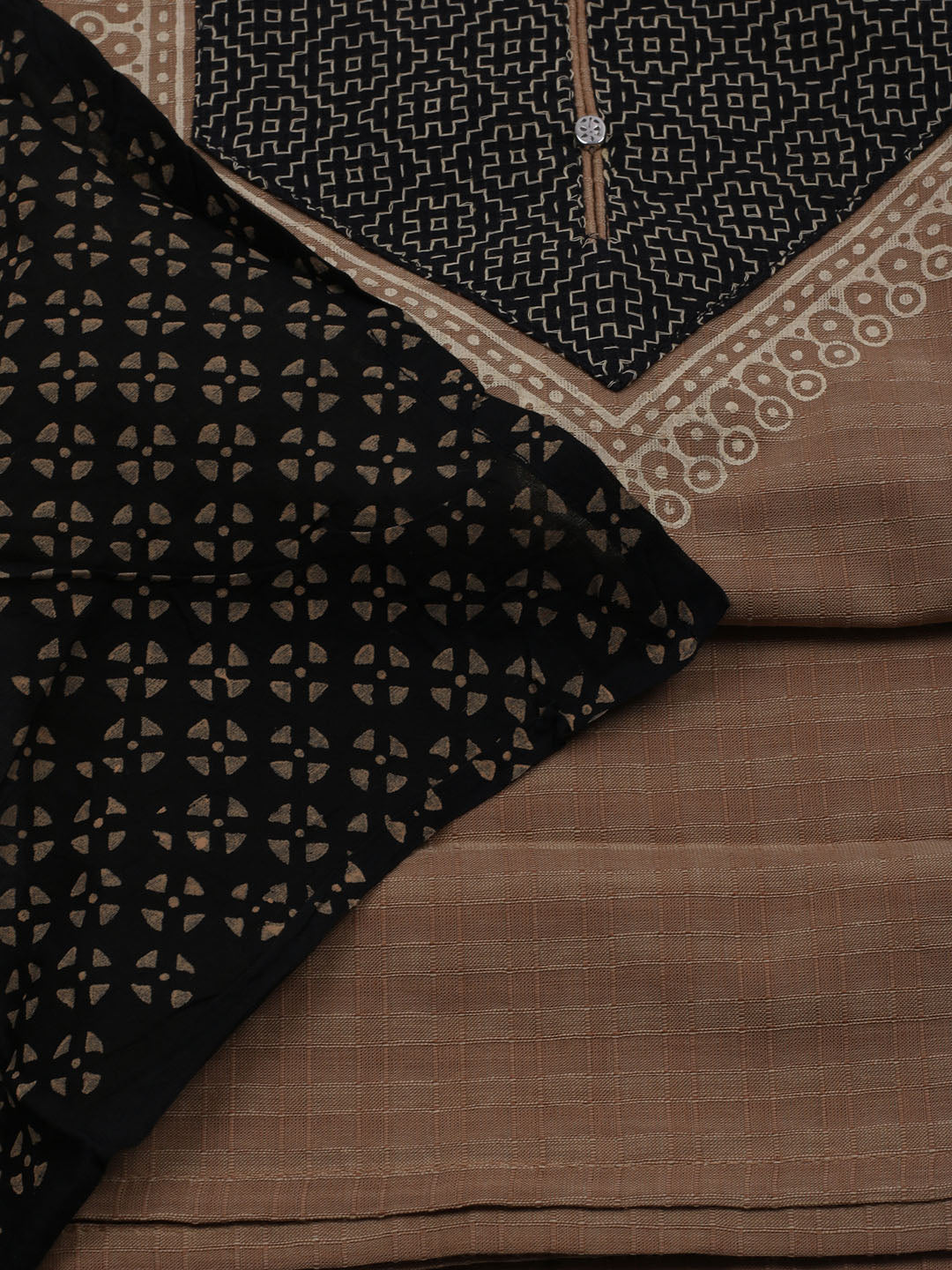 Patch Neck Cotton Blend Unstitched Suit With Dupatta