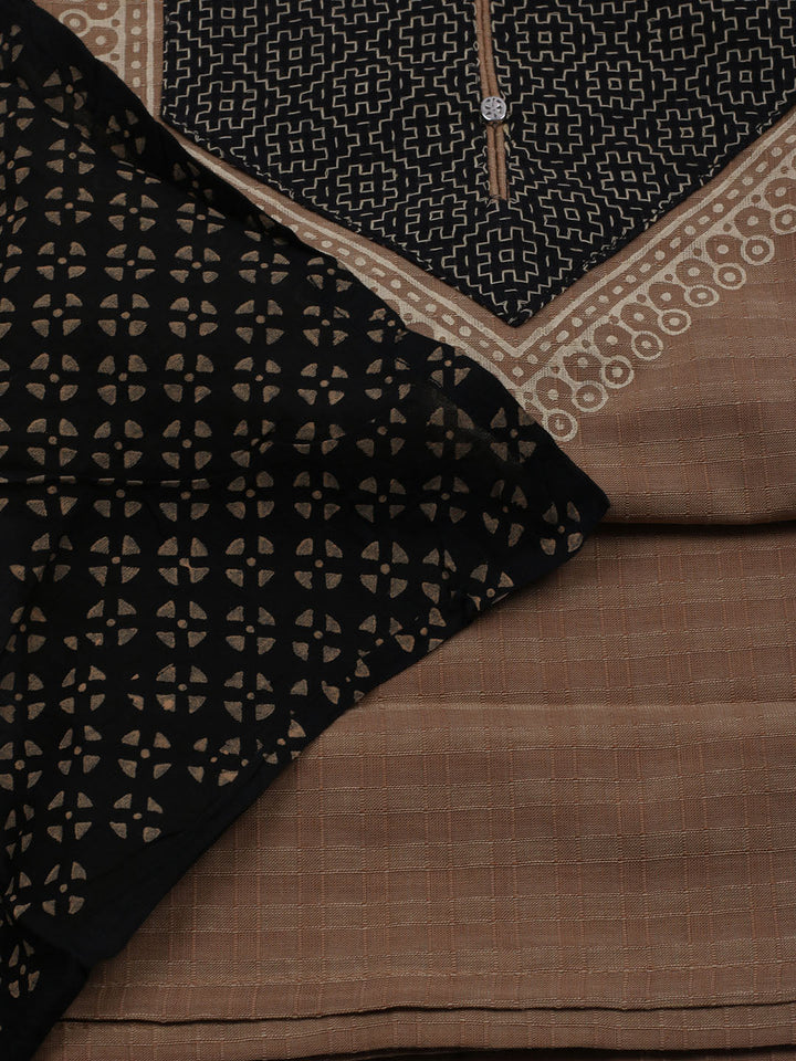 Patch Neck Cotton Blend Unstitched Suit With Dupatta