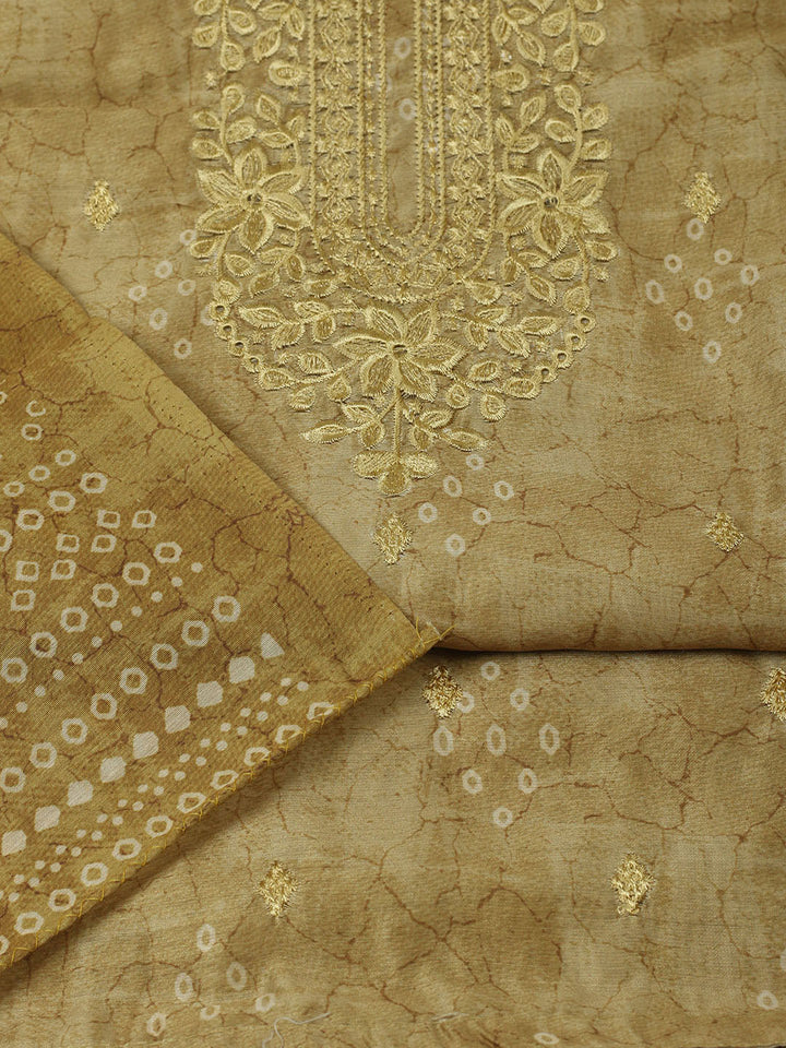 Printed Chanderi Unstitched Suit With Pant &amp; Dupatta