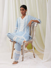 Floral Schiffli Cotton Kurti With Pants