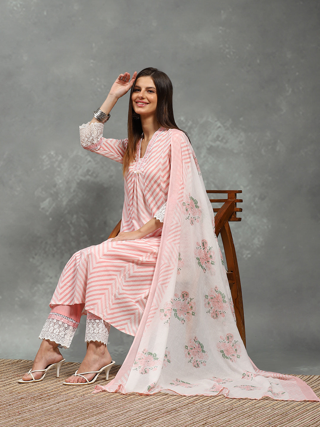 Printed Cotton Blend Kurta With Pants & Dupatta