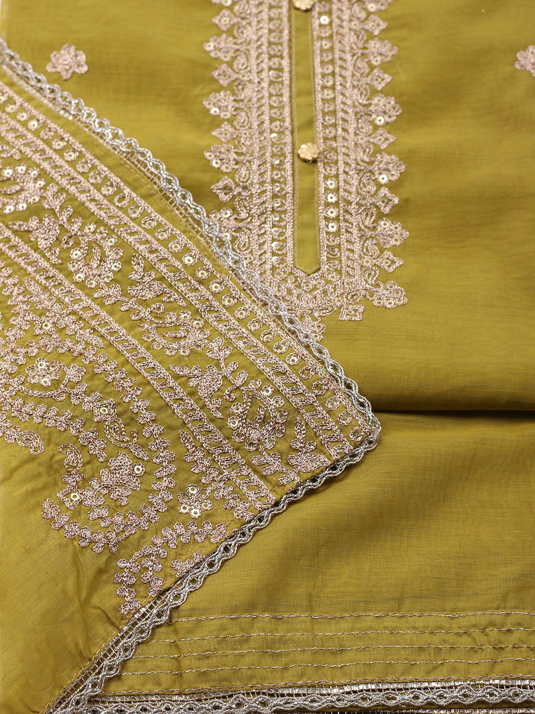 Neck Embroidered Chanderi Unstitched Suit With Dupatta