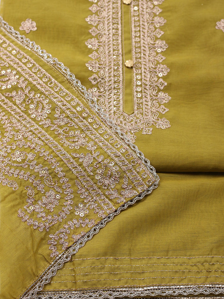 Neck Embroidered Chanderi Unstitched Suit With Dupatta
