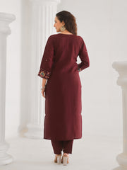 Neck Embroidery Cotton Blend Kurta With Pants & Dupatta