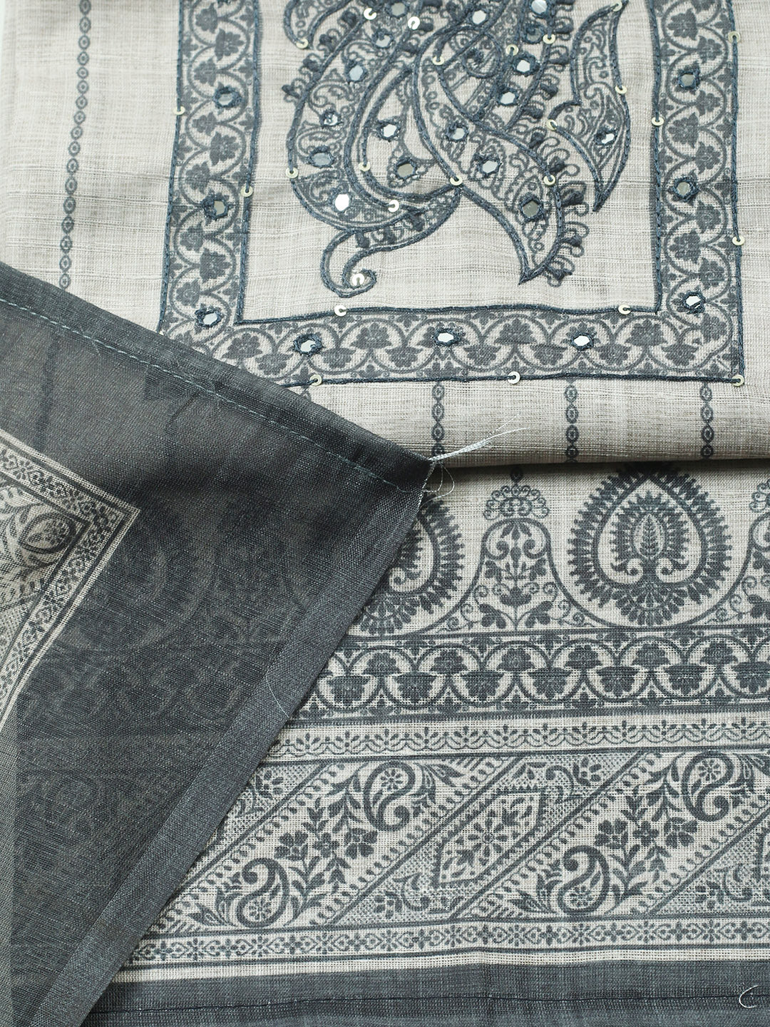 Embroidered Cotton Blend Unstitched Suit With Pant &amp; Dupatta