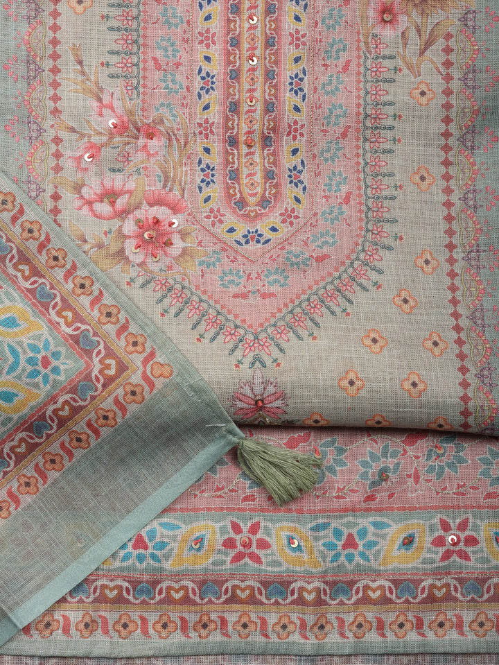 Printed Tissue Unstitched Suit With Pant &amp; Dupatta