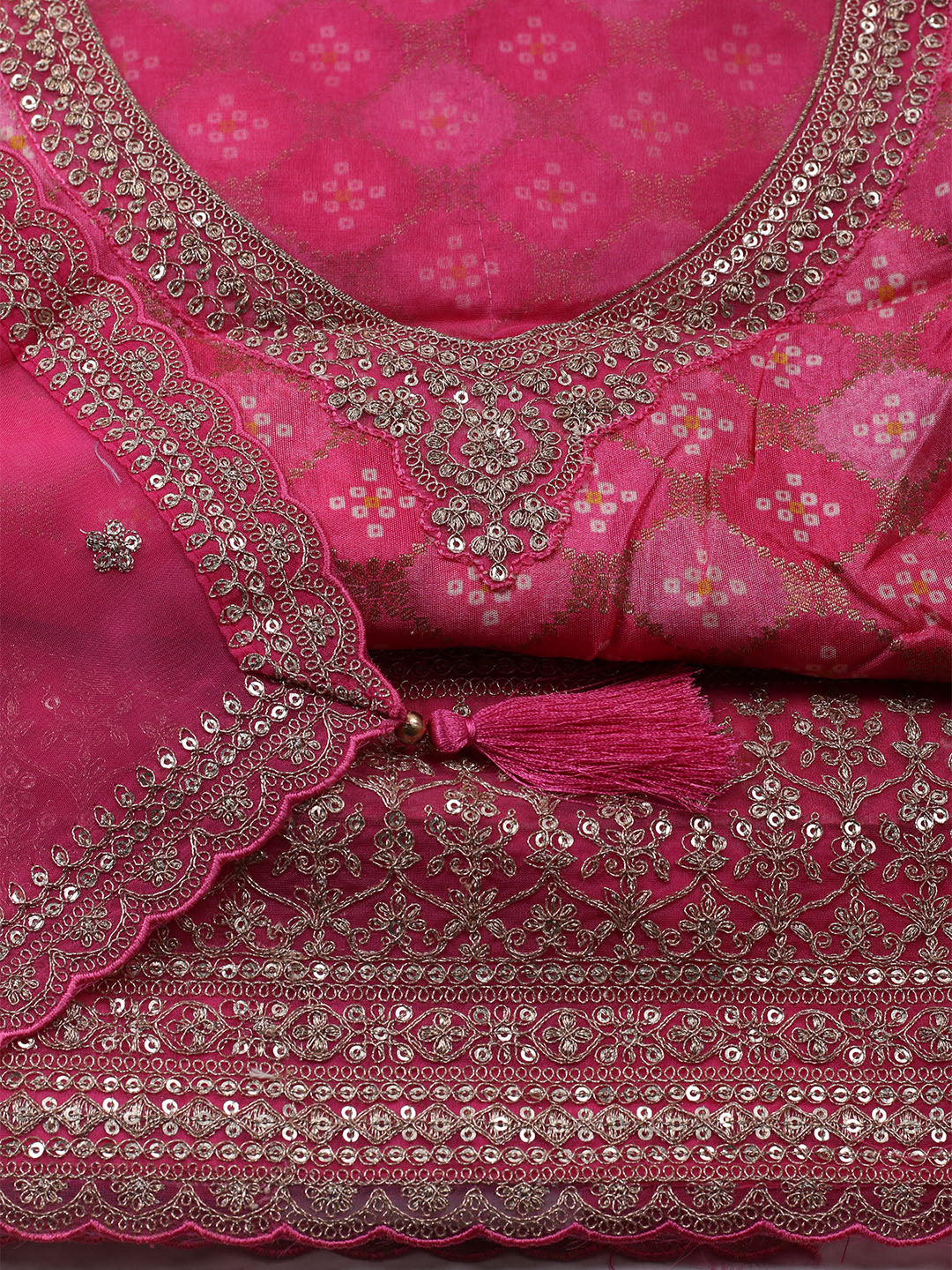 Embroidered Art Silk Unstitched Suit With Dupatta