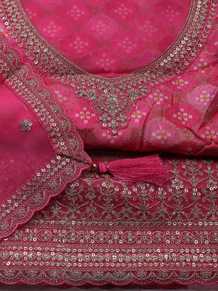 Embroidered Art Silk Unstitched Suit With Dupatta