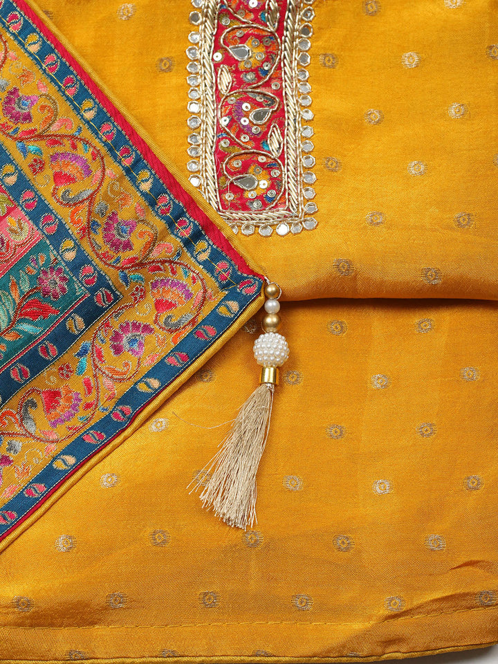 Embroidered Chanderi Unstitched Suit With Pant &amp; Dupatta